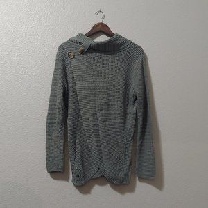 E & M Sage Green Open Front Cowl Neck Sweater / Cardigan